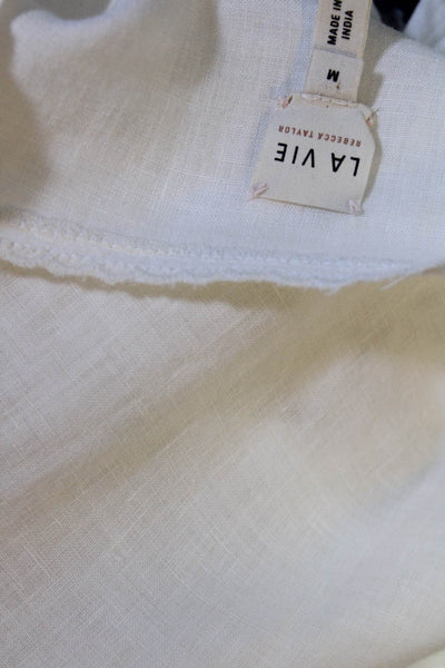 La Vie Rebecca Taylor Womens Eyelet Button Down Shirt White Size Medium