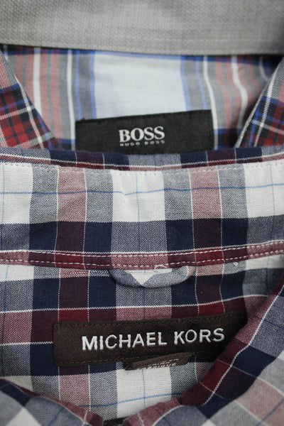 Michael Kors Hugo Boss Mens Plaid Long Sleeve Shirt Size Medium Large Lot 2