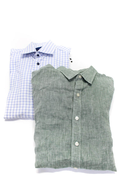 Michael Kors David Donahue Mens Linen Check Button Up Shirt Size 5.5 Small Lot 2