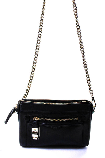 Rebecca Minkoff  Womens Leather Gold Tone Chain Crossbody Black Small Handbag