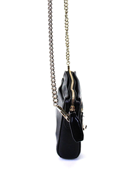 Rebecca Minkoff  Womens Leather Gold Tone Chain Crossbody Black Small Handbag