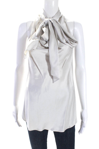 Oscar de la Renta Womens Sleeveless Tie Collar Cowl Neck Blouse Gray Size 2