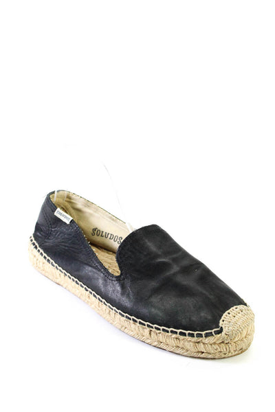 Soludos Womens Slip On Espadrilles Loafers Black Leather Size 9