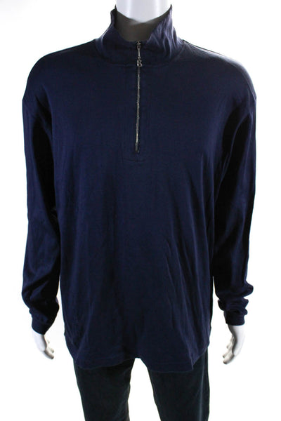 Bogner Mens Long Sleeve Quarter Zip Henley Tee Shirt Navy Blue Cotton Size XL