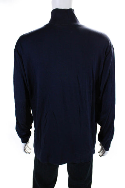 Bogner Mens Long Sleeve Quarter Zip Henley Tee Shirt Navy Blue Cotton Size XL