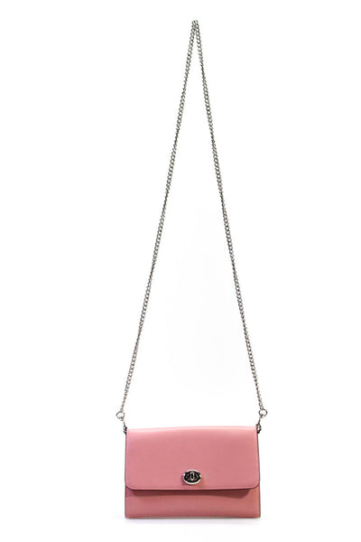 Coach Womens Leather Silver Tone Chain Strap Crossbody Bag Pink Size S