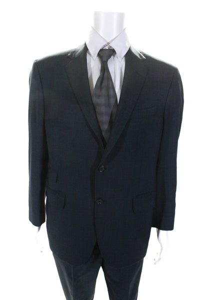 Coppley Mens Plaid Two Button Blazer Jacket Navy Blue Wool Size 40 35