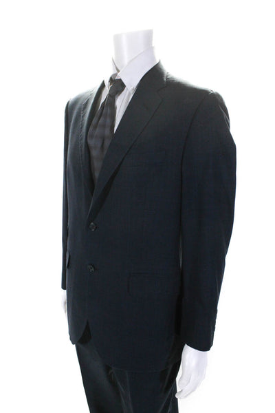 Coppley Mens Plaid Two Button Blazer Jacket Navy Blue Wool Size 40 35