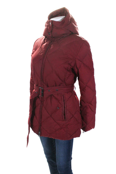 Burberry Womens Goose Down Filled Long Hooded Puffer Coat Red Size Small