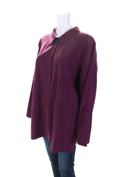 Eileen Fisher Womens Button Front Silk Collared Shirt Dark Fuchsia Size 1X
