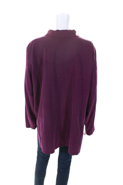Eileen Fisher Womens Button Front Silk Collared Shirt Dark Fuchsia Size 1X