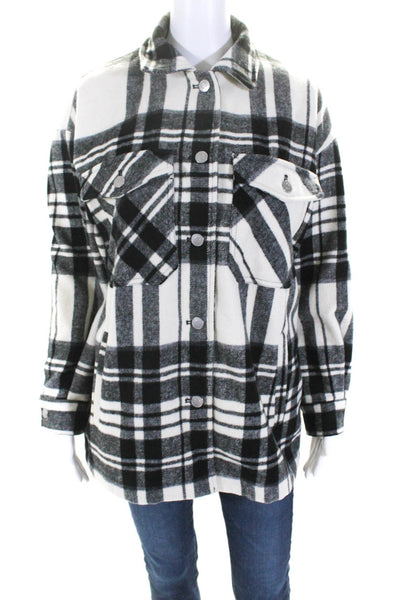 Zara Womens Plaid Print Buttoned Collared Long Sleeve Jacket Black Size M