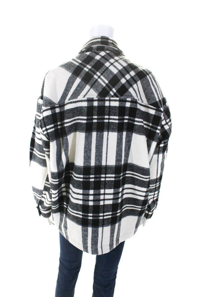 Zara Womens Plaid Print Buttoned Collared Long Sleeve Jacket Black Size M