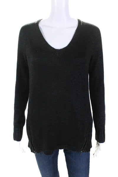 Ella Moss Womens Cotton Knitted Side Zipped Hem Textured Sweater Black Size S