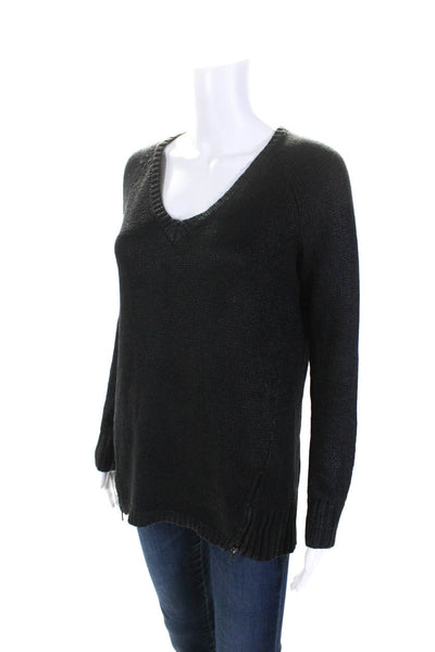 Ella Moss Womens Cotton Knitted Side Zipped Hem Textured Sweater Black Size S