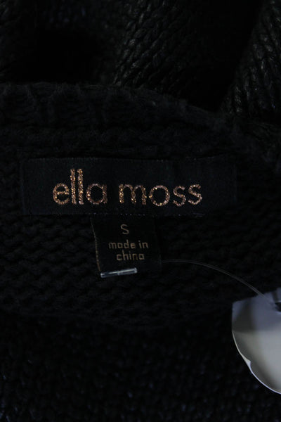 Ella Moss Womens Cotton Knitted Side Zipped Hem Textured Sweater Black Size S