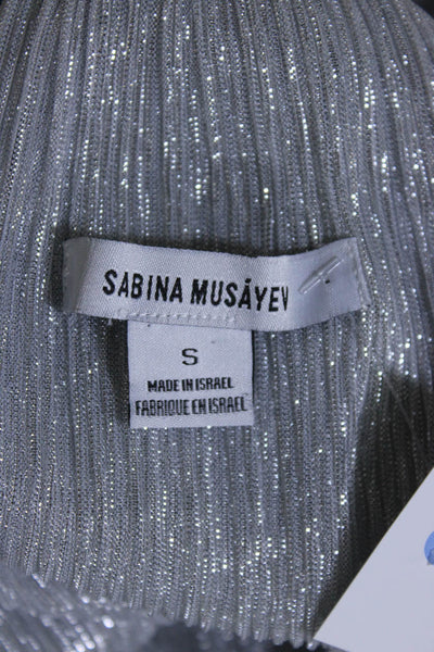 Sabina Musayev Womens Metallic Ribbed Tiered Tied Maxi Gown Silver Size S