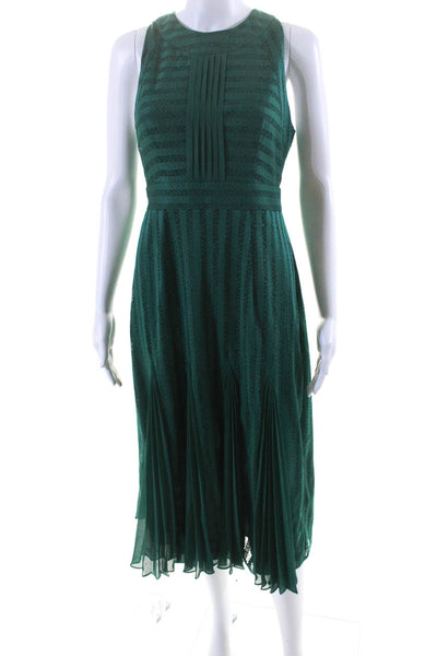 Whistles Womens Lace Pleated Hem Sleeveless A-Line Dress Teal Green Size 8US