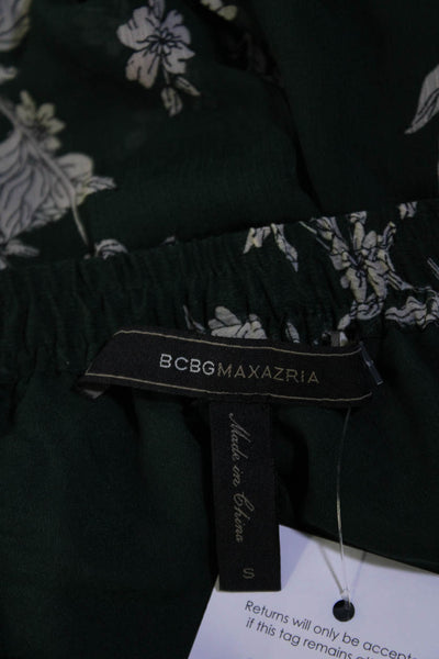 BCBGMAXAZRIA Womens Chiffon Floral Print Ruffled Lined Skirt Dark Green Size S