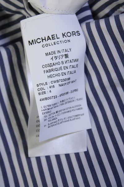 Michael Kors Collection Womens Striped Button Down Shirt Blue White Size 4