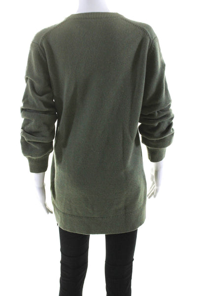 Michael Kors Collection Womens Ruched Sleeves V Neck Sweater Green Size Small