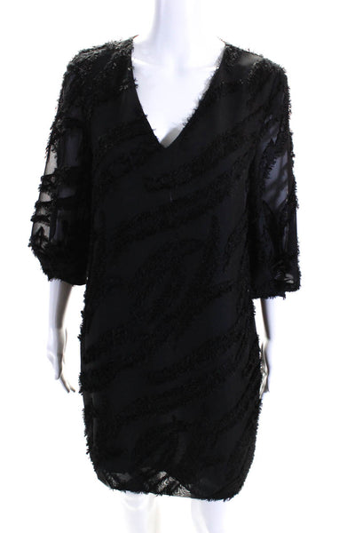 Crosby By Mollie Burch Womens Black Textured Long Sleeve Shift Dress Size S