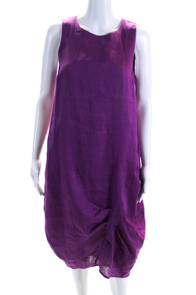 Manila Grace Womens Fuschia Linen Crew Neck Sleeveless Shift Dress Size S