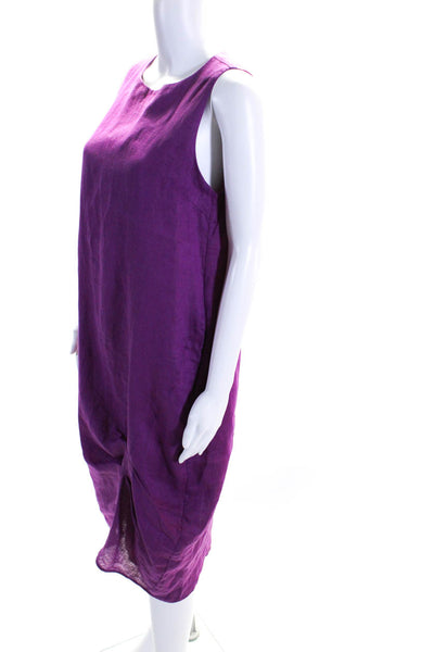 Manila Grace Womens Fuschia Linen Crew Neck Sleeveless Shift Dress Size S