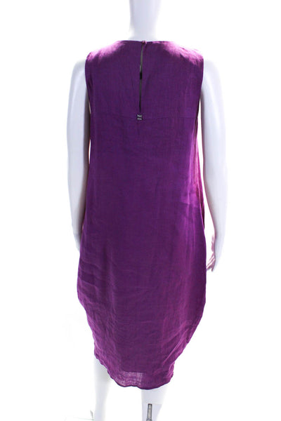 Manila Grace Womens Fuschia Linen Crew Neck Sleeveless Shift Dress Size S