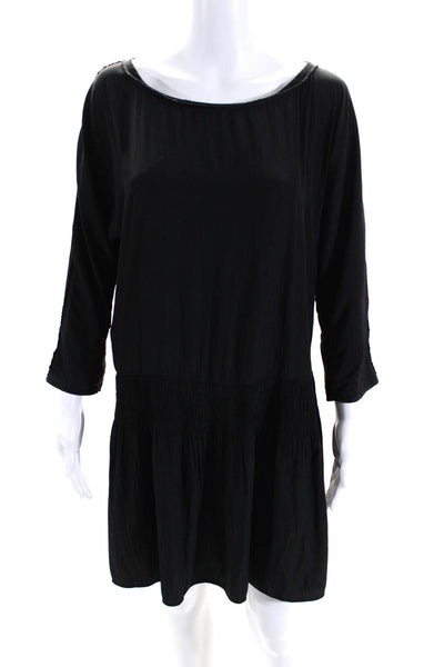 Splendid Womens Ruched Round Neck Long Sleeve Pullover Dress Black Size M
