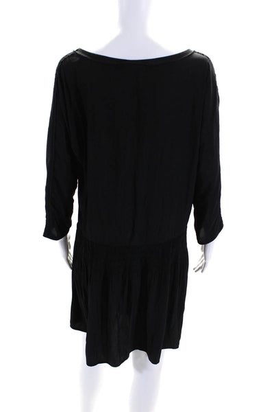 Splendid Womens Ruched Round Neck Long Sleeve Pullover Dress Black Size M