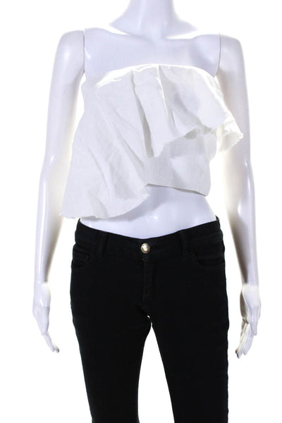 Bec + Bridge Womens Ruffle Detail Asymmetrical Strapless Top White Size 6
