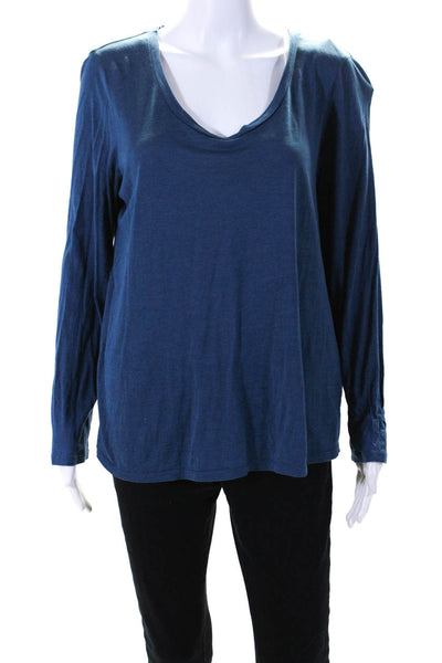 Eileen Fisher Womens Long Sleeved Scoop Neck Classic Fit T Shirt Blue Size L