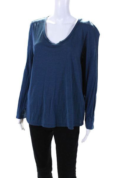 Eileen Fisher Womens Long Sleeved Scoop Neck Classic Fit T Shirt Blue Size L