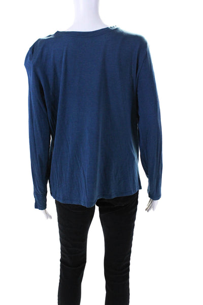 Eileen Fisher Womens Long Sleeved Scoop Neck Classic Fit T Shirt Blue Size L