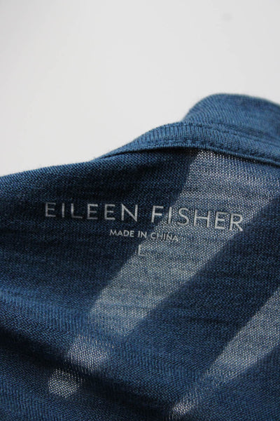 Eileen Fisher Womens Long Sleeved Scoop Neck Classic Fit T Shirt Blue Size L