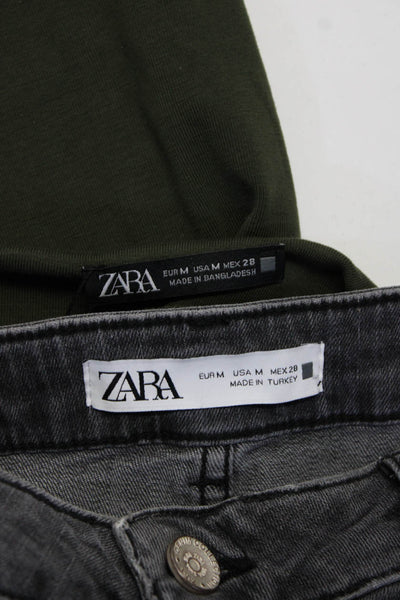 Zara Womens Raw Trim Front Slit Knee Length Denim Skirt Gray Size M Lot 2