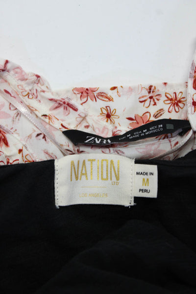 Zara Nation LTD Womens Floral  V Neck Long Sleeve Blouse Pink Size M Lot 2