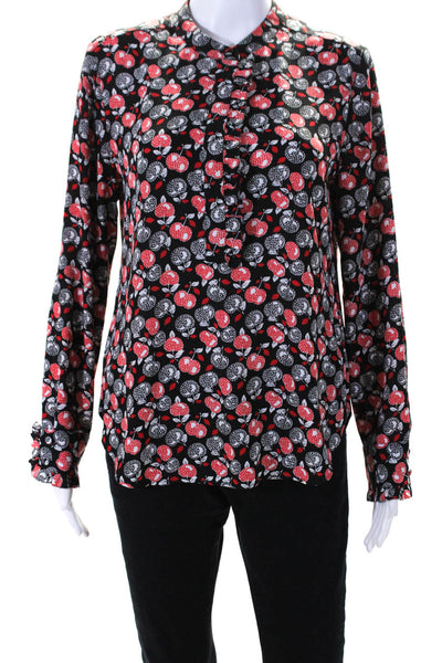 Whistles Womens Long Sleeve Floral Print V Neck Blouse Black Red Size 8