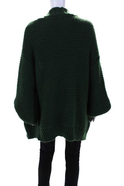 Blu Ivy Womens Cable Knit Open Front Balloon Sleeve Cardigan Green Size S/M