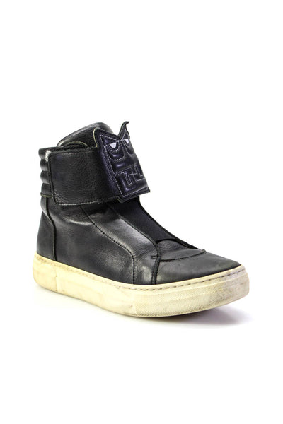 Fendi Boys Leather Darted Hook Pile Tape High Top Sneakers Black Size EUR36