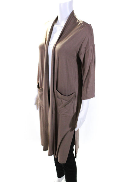 Eileen Fisher Womens Jersey Knit Two Pocket Open Duster Barley Brown Size PS