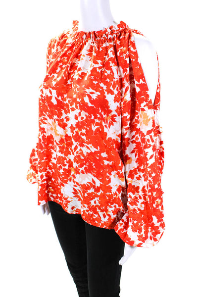 Vince Camuto Womens Floral Side Split Long Sleeved Blouse Orange White Size M