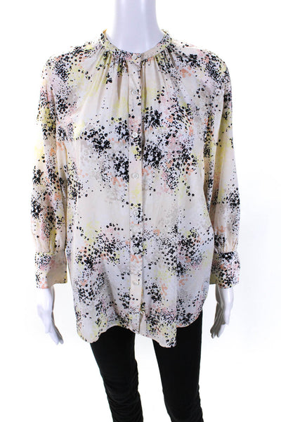 Equipment Femme Womens Long Sleeved Buttoned Blouse White Yellow Black Size M