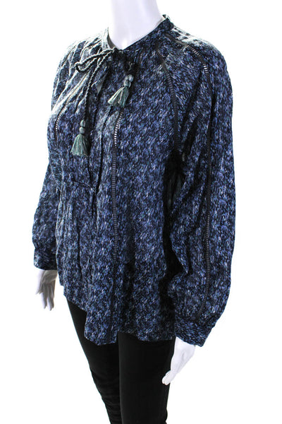 Joie Womens Spotted Tied Neck Long Sleeved Buttoned Blouse Navy Blue Size M