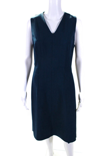 M.M. Lafleur Womens Back Zip Sleeveless V Neck Shift Dress Blue Size 6