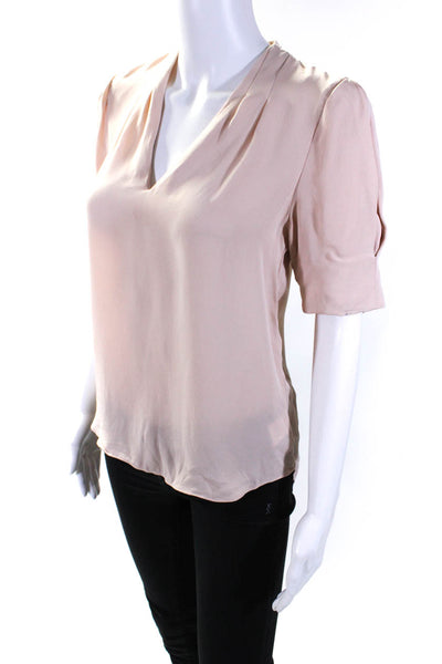 Joie Womens Short Sleeve V Neck Silk Boxy Shirt Top Nude Size Small