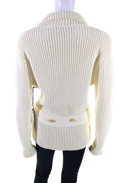 525 America Womens Cotton Long Sleeve Double Breasted Sweater Beige Size S