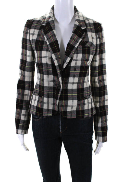 J Cooper Womens Plaid Notched Lapel One Button Blazer Jacket White Size S