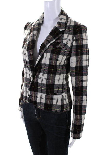 J Cooper Womens Plaid Notched Lapel One Button Blazer Jacket White Size S